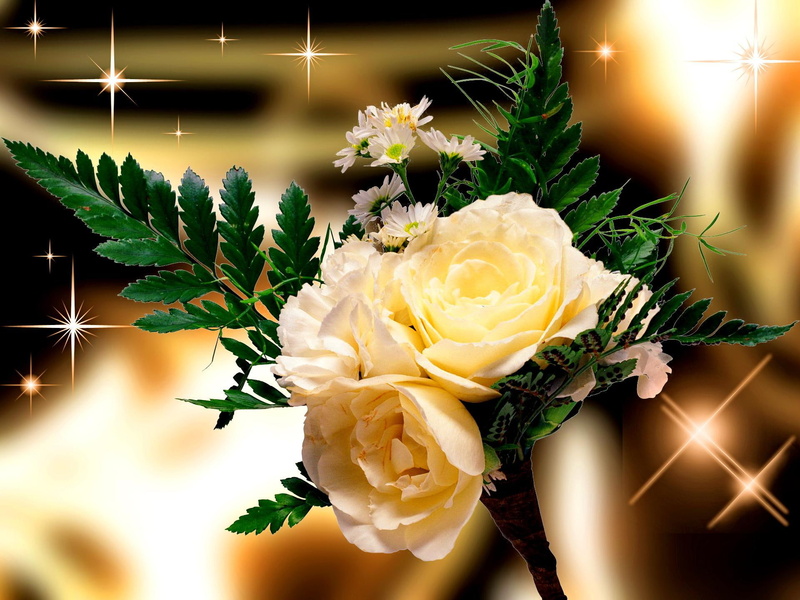 leaves, beautiful, fragrant, yellow, roses, gift, pretty, nice, scent, stars, 1080P, bouquet, lovely, 3d and a, flowers
