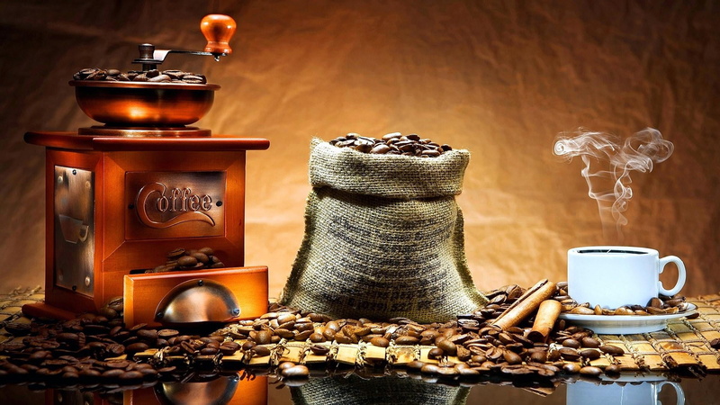 coffee, turkish coffee, bean, close-up, large group of objects, wood - material, container, 1080P, no people, cup, coffee - drink, food and drink, coffee beans