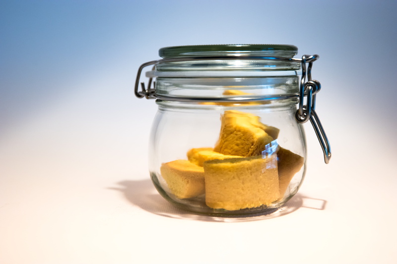 preserves, nature, wellbeing, colored background, snack, clear, cake, isolated, food And Drink, healthy eating, gourmet, fruit, gold Colored, glass - Material