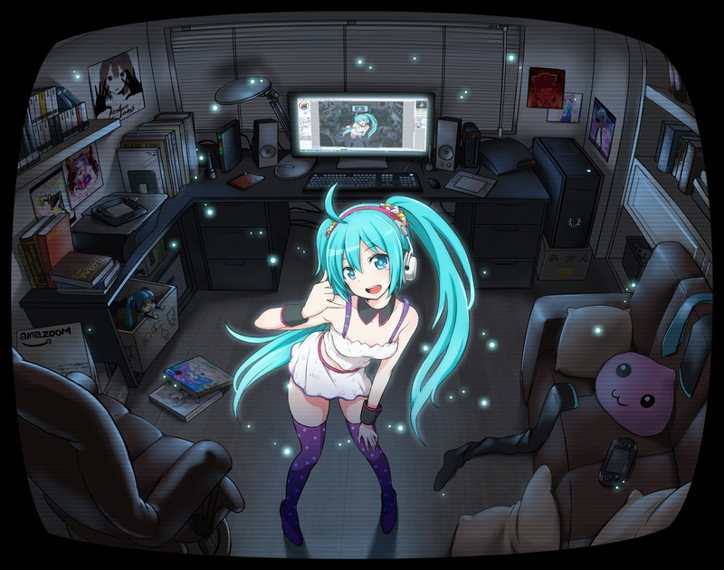 tagme, ragnarok, console, computer, hatsune, online, vocaloid, thighhighs, miku, doll, poring, twintails, nintendo, game, zaxwu, headphones, 720P