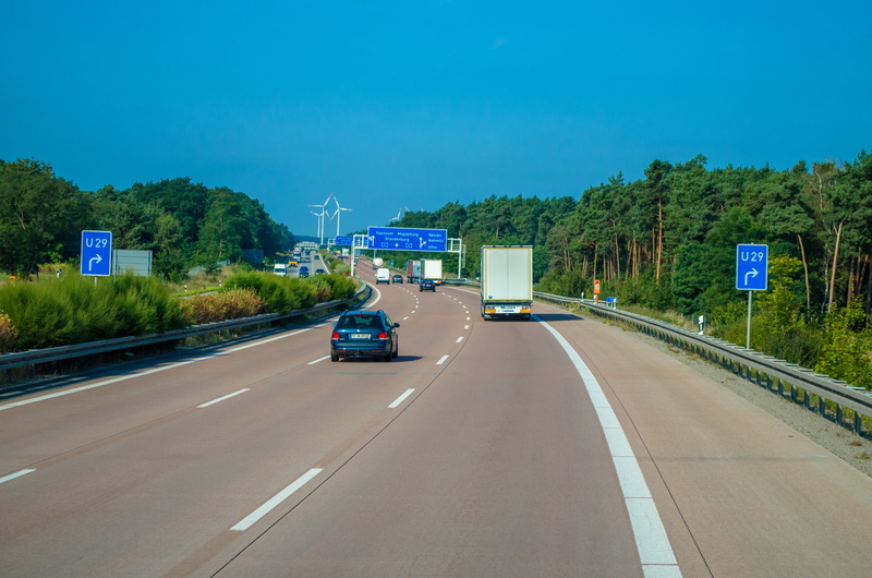 land vehicle, sky, car, track, 4K, outdoors, tree, motor vehicle, industry, street, speed, blue, motion, travel, multiple lane highway, road, motorway