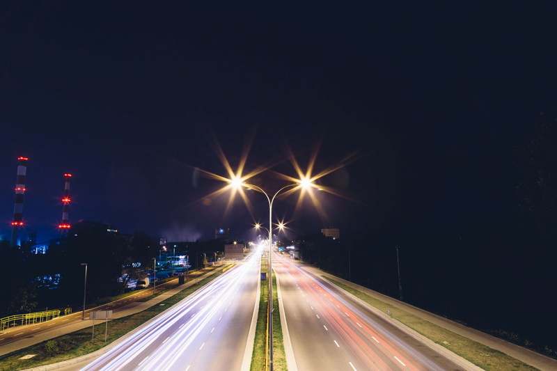multiple lane highway, streetlights, lights, tail light, night, street, street light, city, 4K, mode of transportation, autobahn, illuminated, blurred motion