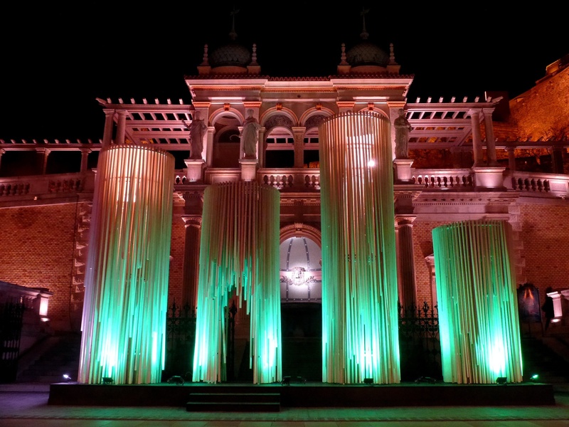 1080P, night, installation, entrance, in the evening, budapest, facade, colonnade, no people, travel, tourism, outdoors, built structure, light, sky, low angle view