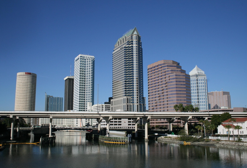water, building exterior, architecture, skyline, built structure, bay, tampa, sky, cityscape, urban skyline, outdoors, no people, reflection, skyscraper