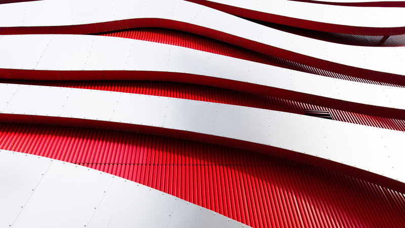 red, architecture, white, 1080P, metal, Petersen Automotive Museum