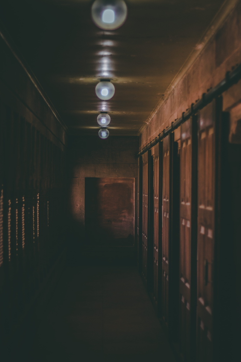 illuminated, rustic, diminishing perspective, door, hallway, light bulb, photo, built structure, room, arcade, no people, day, lights, dim, direction, eerie