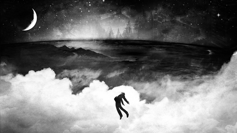 night, Moon, photo manipulation, 1080P, falling