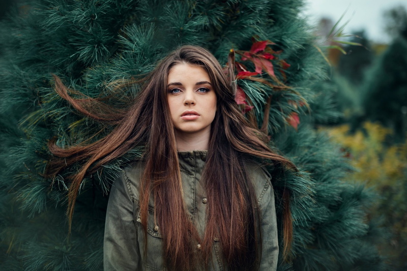 brunette, blue eyes, Jesse Herzog, women, women outdoors, looking at viewer, 1080P