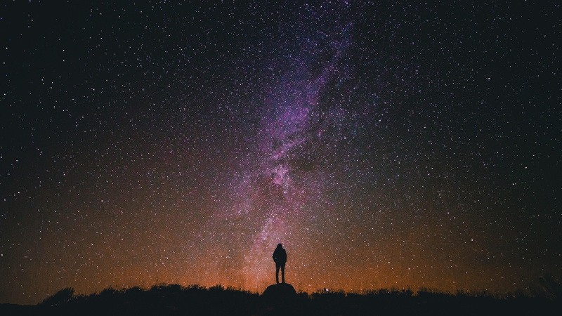 man, stars, horizon, life, 4K, landscape, sky, night, dark, silhouette, light