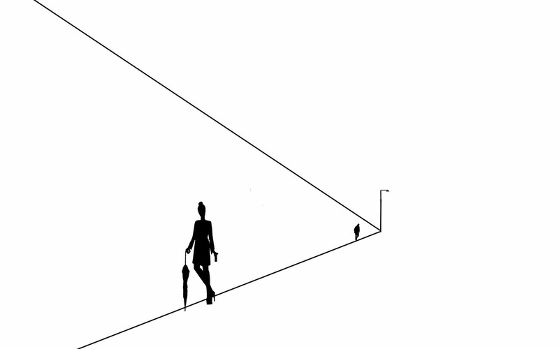 rear view, clear sky, low angle view, lifestyles, sky, copy space, 1080P, men, silhouette, full length, unrecognizable person, walking, artwork, cable