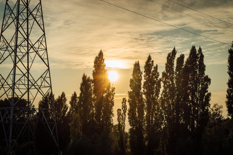 tranquil scene, sunset, power lines, power line, cable, electricity pylon, tranquility, plant, dawn, electric transmission tower, light, sun, sunrise, fir