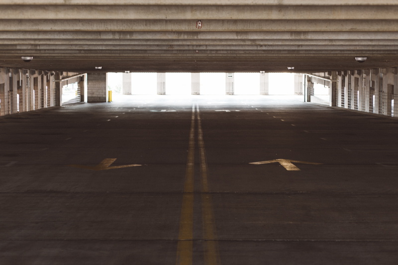 parking garage, streets, no people, direction, nature, parking lot, long, ceiling, illuminated, 5K, street, built structure, transportation, concrete