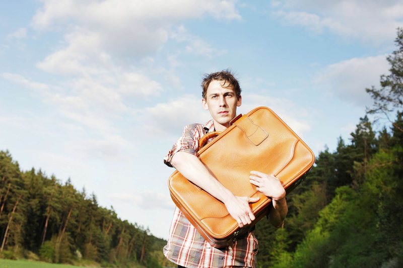 luggage, bizarre, casual clothing, looking at camera, one person, real people, sadness, sad, uncertain, standing, separation, funny, man, 4K, grow up