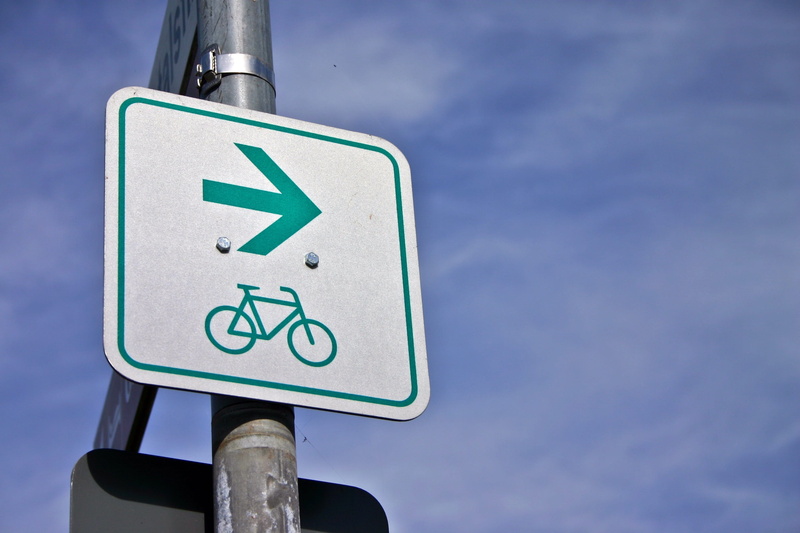 2K, sky, arrow symbol, Cycle Path, no people, street sign, blue, road warning sign, outdoors, information sign, directional sign, road, day, communication