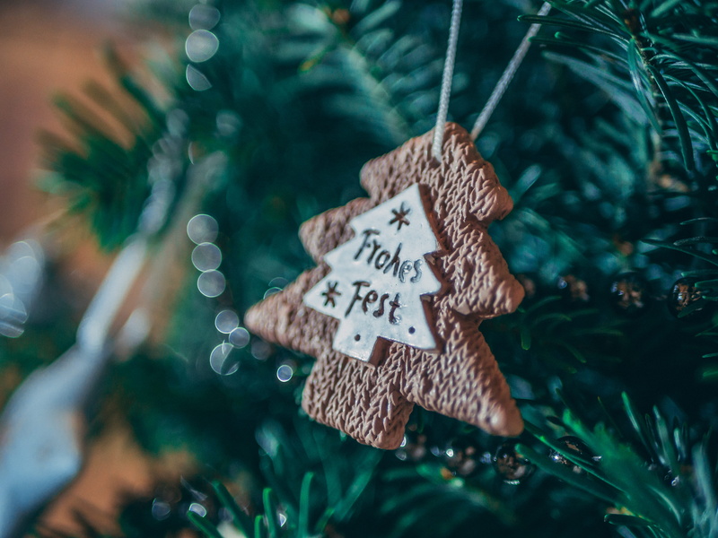 christmass, holiday, close-up, ornament, fir tree, christmas tree, green, western script, tree, bokeh, photo, color, hanging, celebration, beads, art, communication