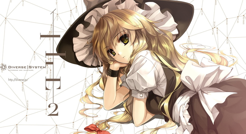 long, blondes, witch, art, marisa, lying, Dress, kirisame, hair, hd, eyes, bows, yellow, women, 1080P, long hair, aprons, braids, Touhou
