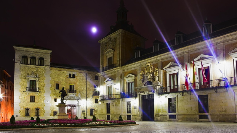 nature and landscapes, 1080P, lights, houses, courtyard, statue, madrid