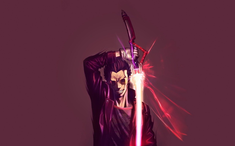 travis touchdown, heroes, art, character, purple, touchdown, no more heroes, male, travis, anime, goichi, haired, 1080P, goichi suda, suda