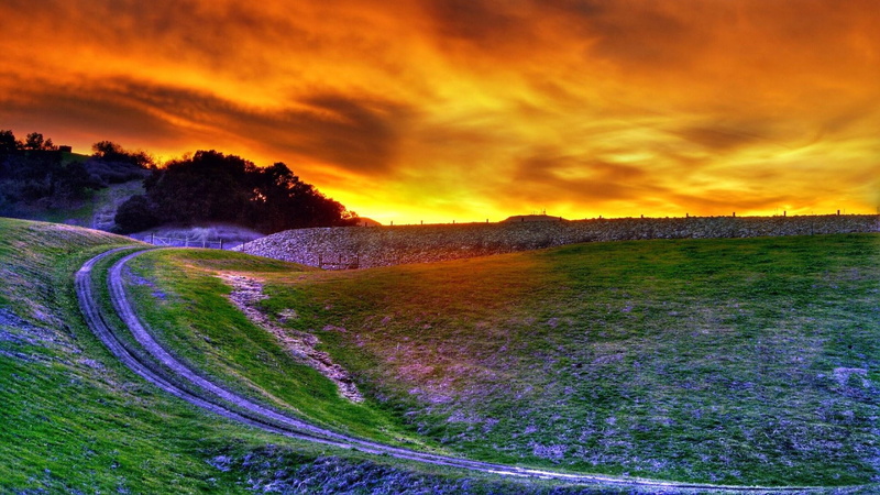 road, 3d and abstract, forgotten, 1080P, soon, earth, purple, moon, sunset