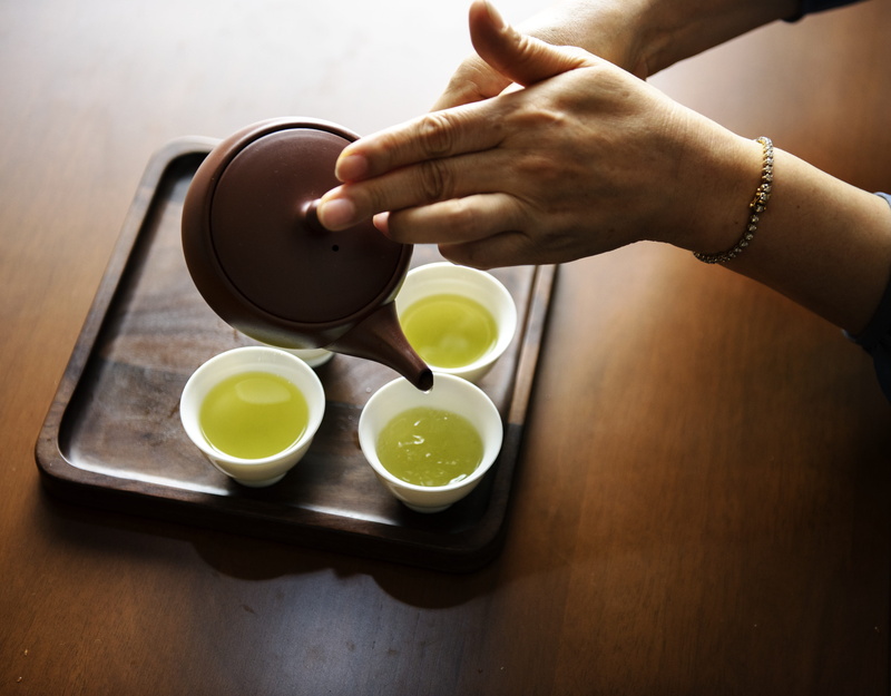 refreshment, healthy eating, formal, household equipment, traditional, one person, ceremony, green tea, tea pot, drink, indoors, home, teacups, lifestyle