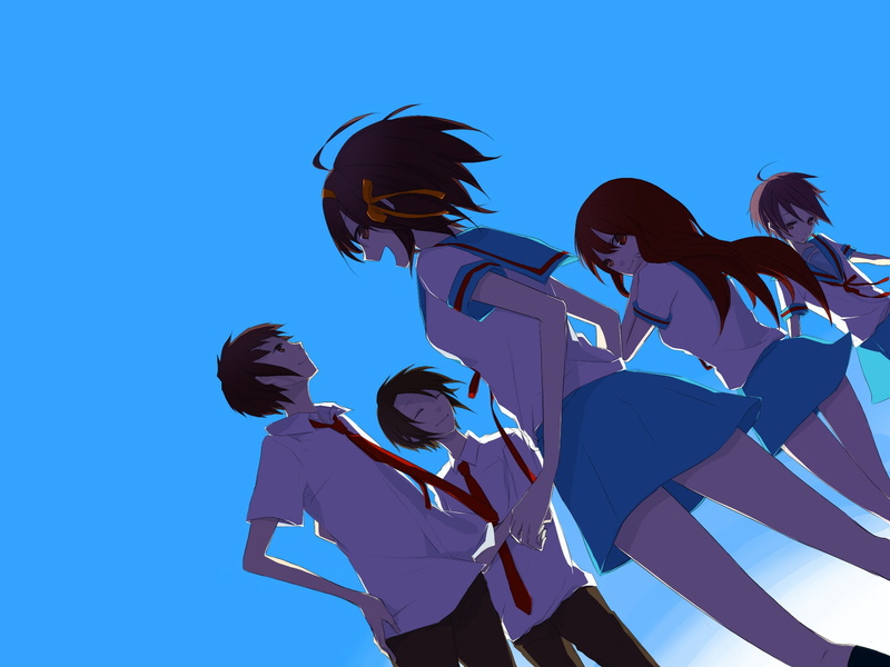 low angle view, adult, 1080P, people, clear sky, sky, The Melancholy of Haruhi Suzumiya, young adult, leisure activity, lifestyles, Koizumi Itsuki, group of people