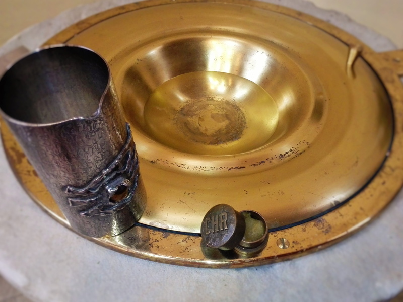 indoors, no people, group of objects, household equipment, silver colored, container, baptism, spoon, gold colored, food and drink, yellow, table, still life