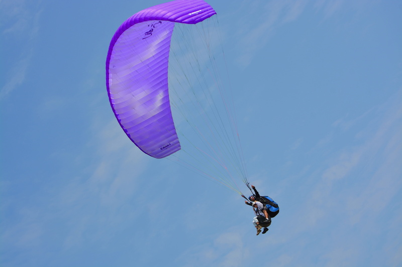 air, paragliders, parachute, low angle view, paragliding, nature, granville normandy, day, mid-air, exhilaration, real people, unrecognizable person, outdoors