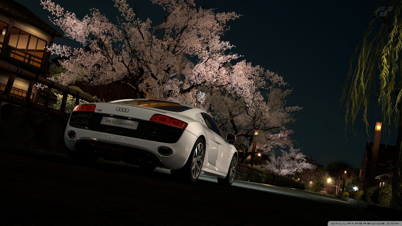 turismo, race, Gran turismo, night, art, gran, games, quattro, r, video, Audi, HD, 1080P, car