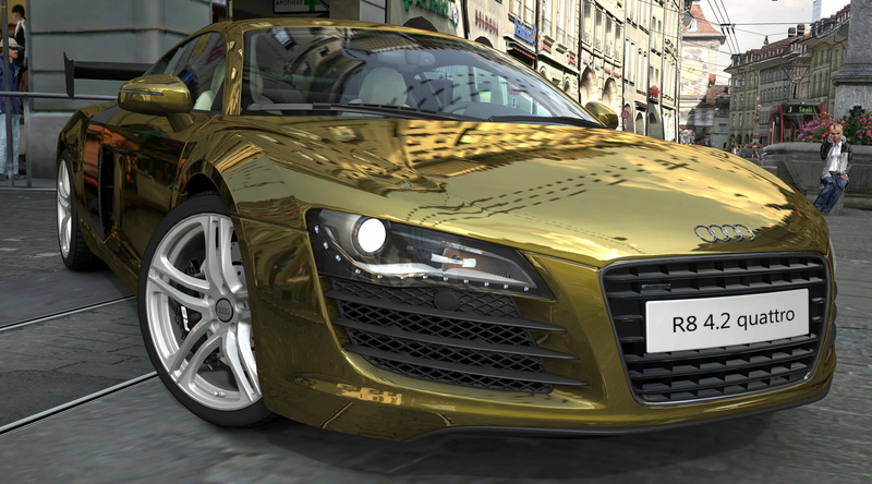 Gold, quattro, audi r8, motor vehicle, street, mode of transportation, built structure, architecture, number, city, retro styled, Games, yellow, outdoors