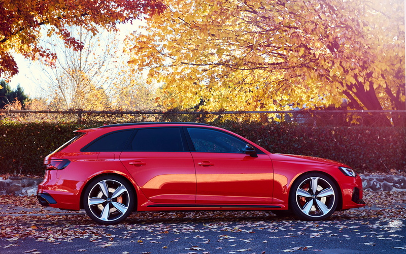 4K, stationary, 2018, plant, red, motor vehicle, luxury, leaf, plant part, nature, road, vintage car, change, autumn, day, 4K, land vehicle, Audi RS 4 Avant
