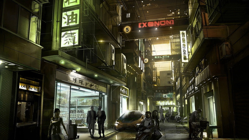 transportation, architecture, group of people, xenon, outdoors, 1080P, crowd, signage, waiting, cyberpunk, city life, building, real people, city, mode of transportation