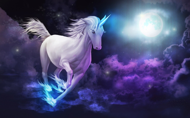 unicorn, moon, sky, clouds, 2K, hd, galloping, phones, laptops, full, mobile, desktop