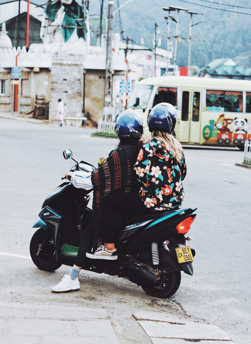 motor scooter, city, people, transportation, built structure, mode of transportation, real people, scooter, full length, nuwara eliya, motor, outdoors