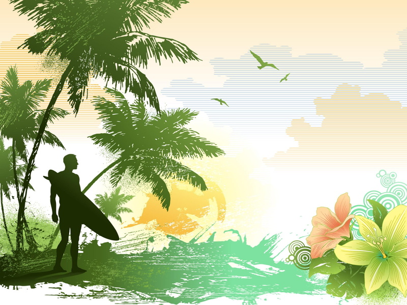 sun, outdoors, beach, palm Tree, females, plant, summer, men, palm trees, man, nature, tree, tropical Climate, grass, black Color, surf, real people, illustrations And Vector Art