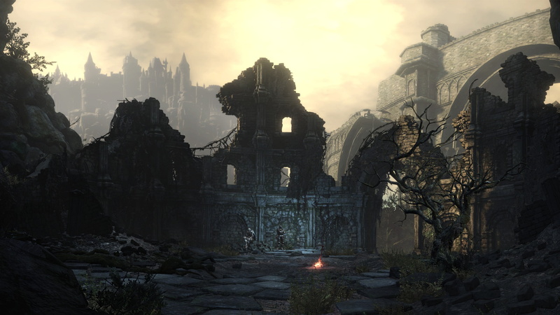 two, sky, ruined, belief, Halfway Point, building, the past, building exterior, tree, religion, travel, Dark Souls III, nature, travel destinations, 2K