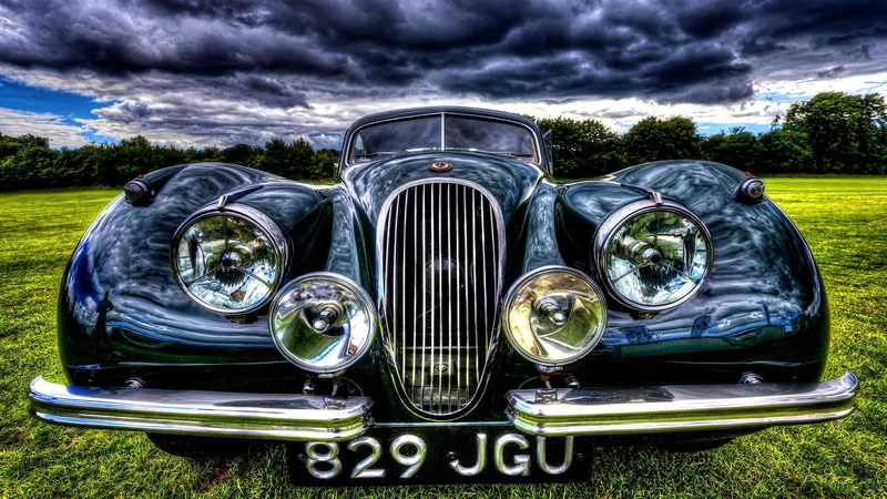 metal, sky, car, retro styled, cloudy, jaguar xk120, chrome, headlight, vintage car, plant, jaguar, nature, clouds, black jaguar, day, no people, outdoors