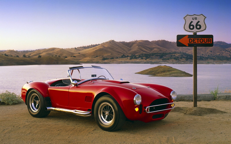 Route 66, Shelby, road, 1080P, USA, old Car, Shelby Cobra 427
