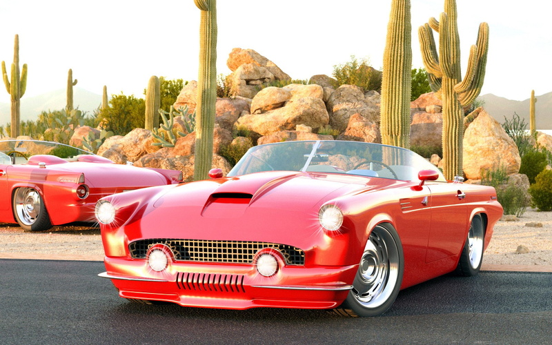 1080P, rods, supercar, rod, retro, 1955, custom, lowrider, ford, vizualtech, thunderbird, hot
