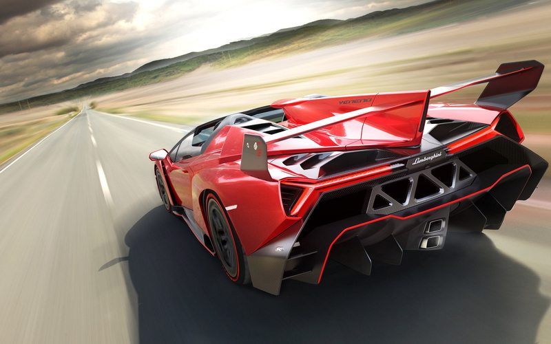 Lamborghini, Roadster, black, veneno, Supercar, red, 2014, 2K