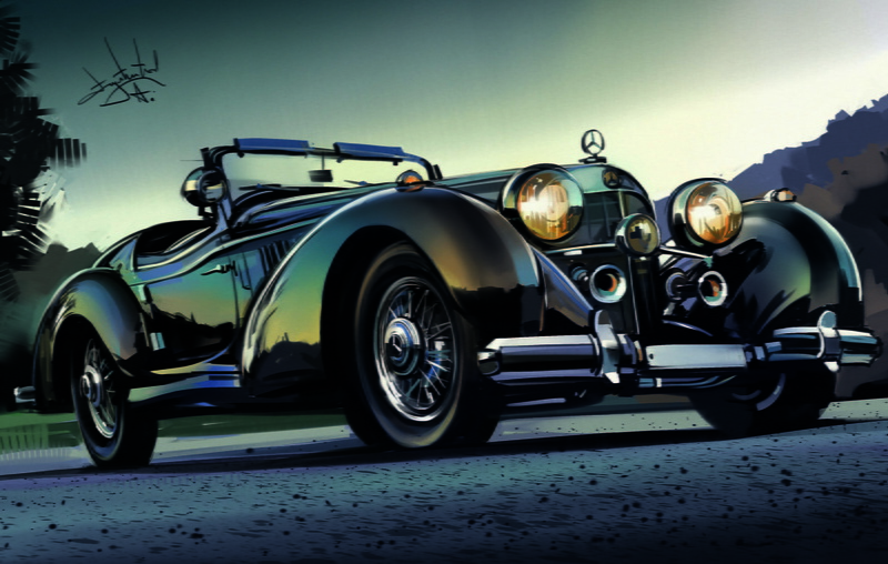 car, old car, 1080P, Aleksandr Sidelnikov, 1936 Mercedes-Benz 500K Cabriolet