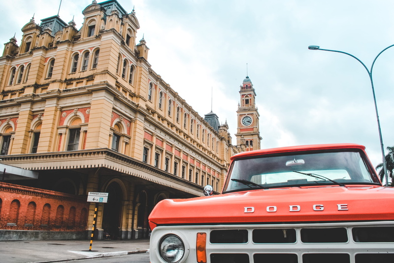 convertible, truck, old, sky, brazil, land vehicle, double-decker bus, red, city, dodge, pickup, nature, luz station, 4K, built structure, street, vintage