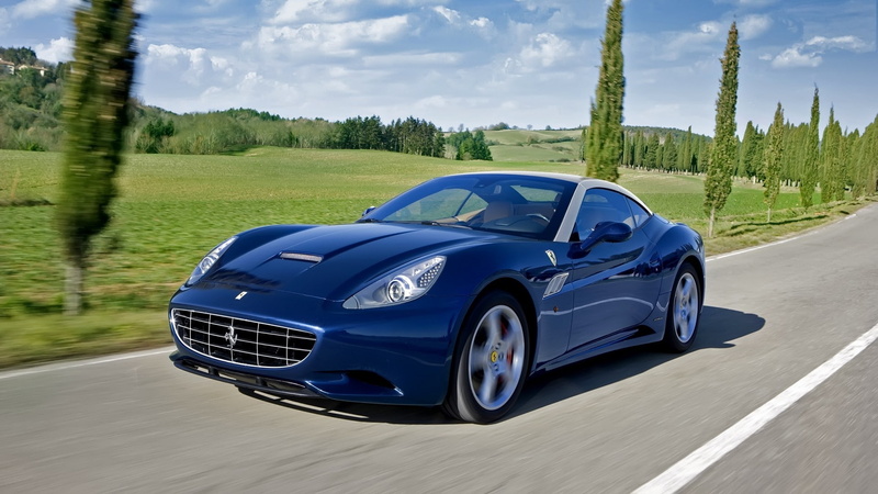 land vehicle, shadow, cloud - sky, nature, mode of transportation, road, day, blue, sunlight, 1080P, road trip, transportation, Ferrari California, plant