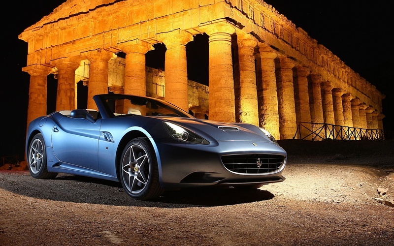 california, 1080P, Ruins, Car, Blue, Ferrari, Night