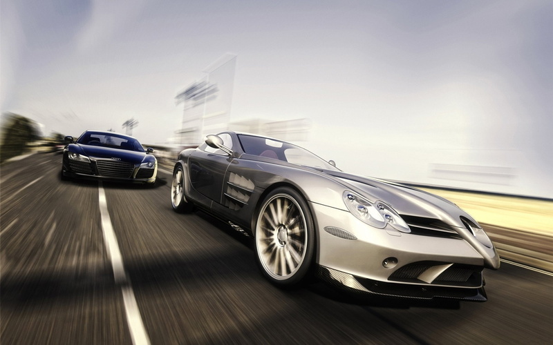 Vehicles, 1080P, Silver Car, Supercar, Mercedes-Benz SL-Class, Car, Audi R8, Black Car, Audi