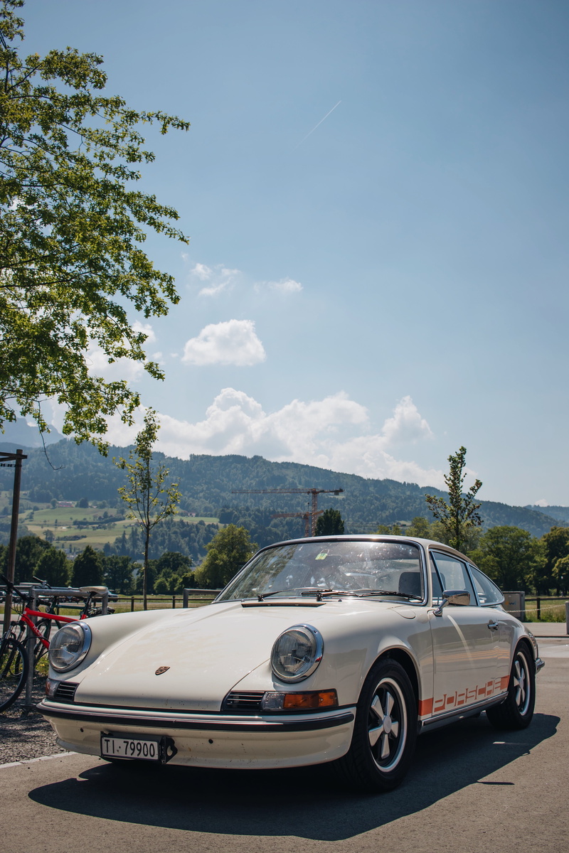 car, nature, sky, old, travel, mode of transportation, road, white, aircooled, porsche 911, tree, switzerland, no people, 5K, speed, transportation, cars