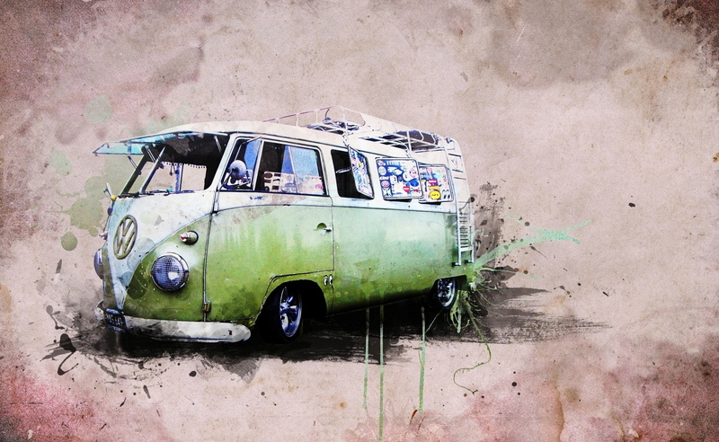 run-down, kombi, vintage car, outdoors, transportation, abandoned, 2K, no people, wall - building feature, day, green, old, obsolete, stationary, mode of transportation