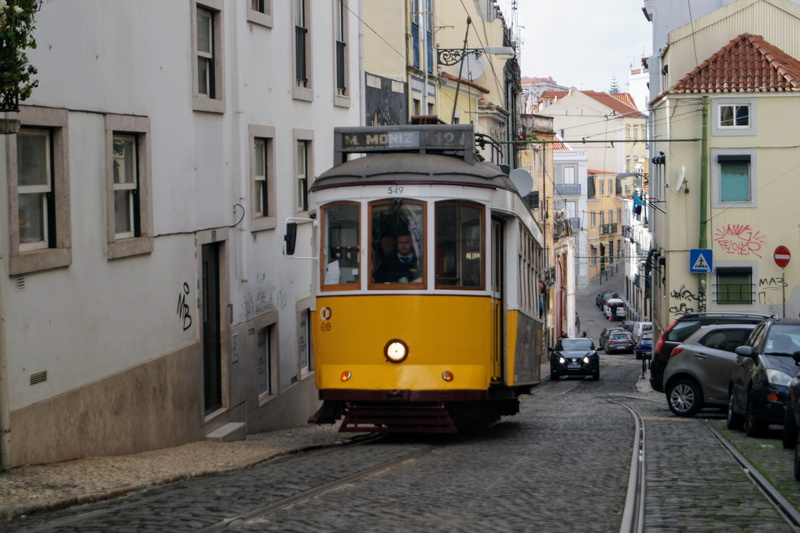 city, railroad track, motor vehicle, no people, 5K, residential district, lissabon, city street, yellow, lisboa, railway, car, outdoors, old town, mode of transportation