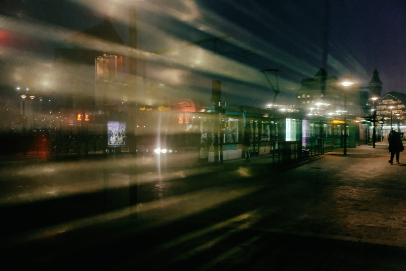 glass - material, tramways, color, night, rail transportation, waiting, built structure, pantin, street, architecture, street light, nature, motion, lighting equipment