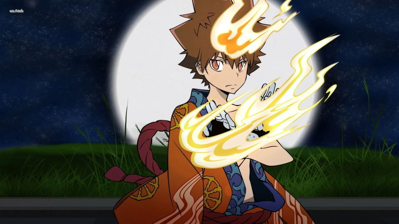 1080P, Sawada Tsunayoshi, night, Anime Boys, Katekyo Hitman Reborn!, kimono, Moon, sky