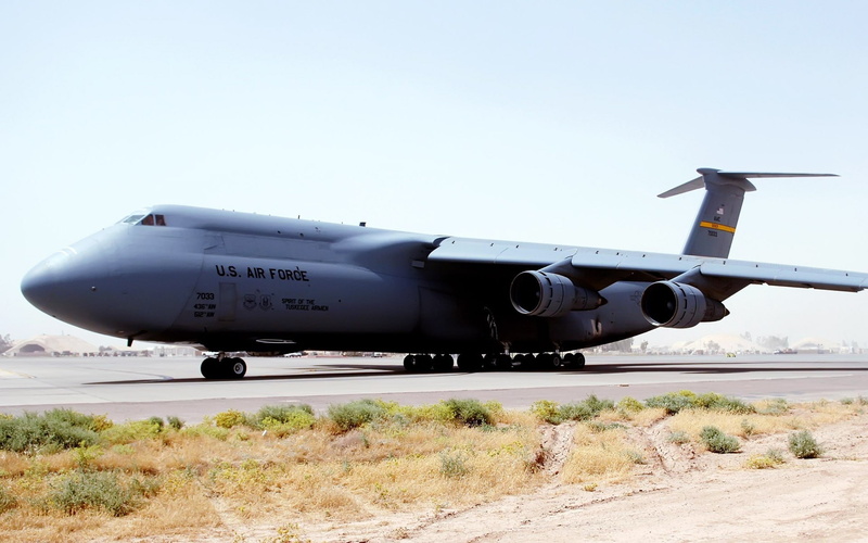 nature, aerospace industry, warplanes, travel, outdoors, on the move, sunlight, Lockheed C-5 Galaxy, field, text, 1080P, land, clear sky, public transportation